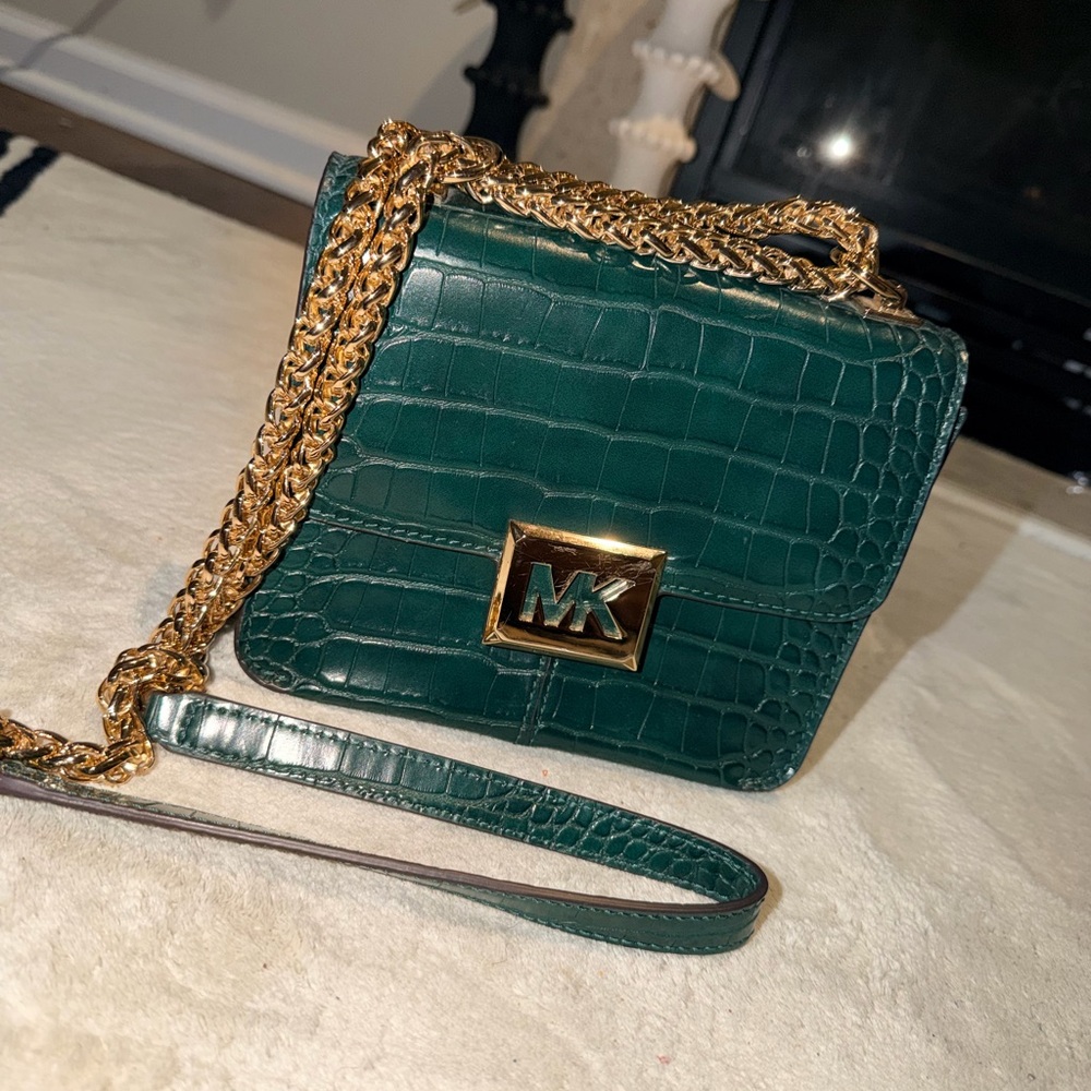 Michael Kors Emerald Croc-Embossed Crossbody Bag